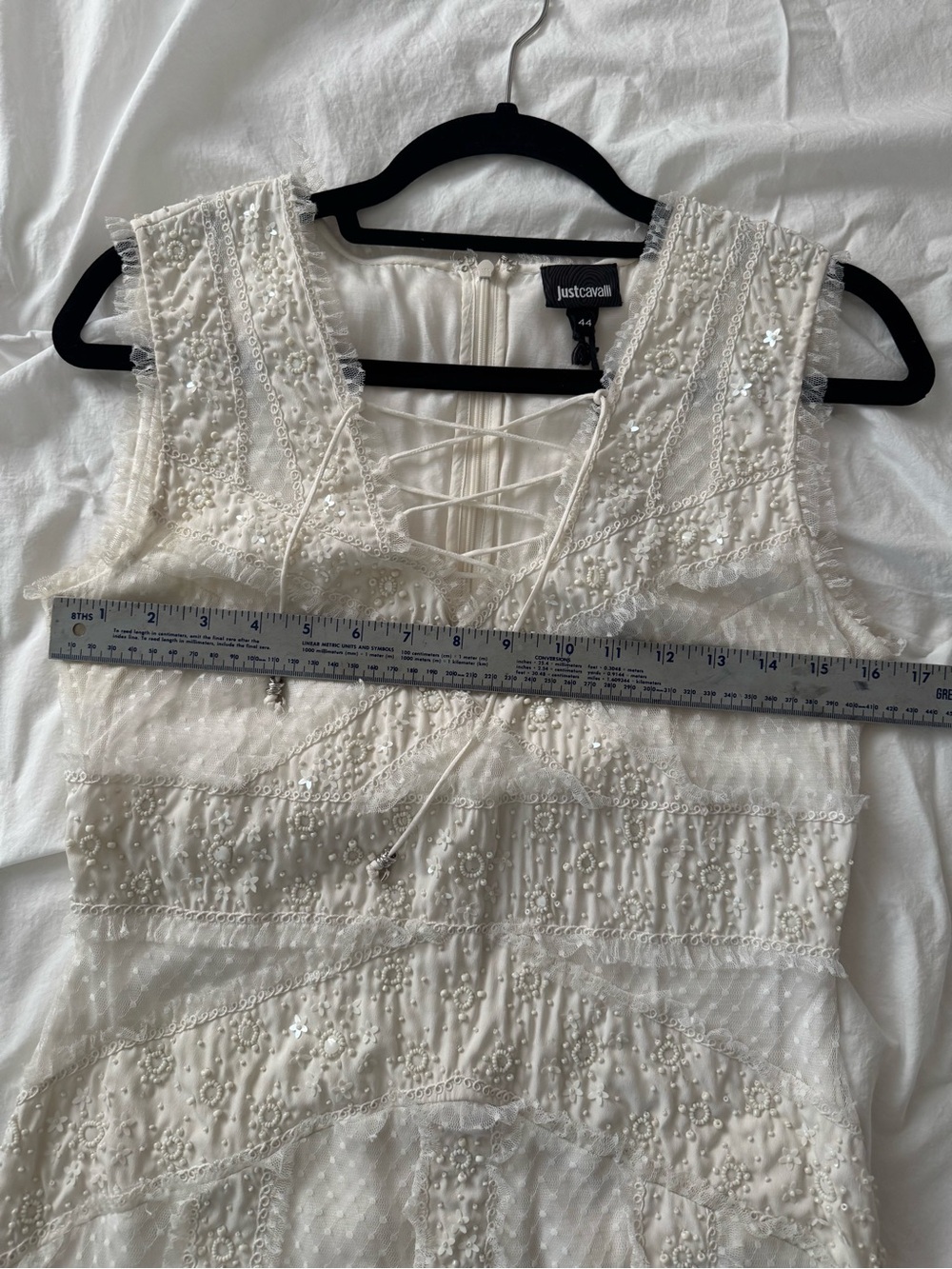 Just Cavalli white beaded Mini Dress with Lace-Up Neckline NWT - Picture 12 of 12